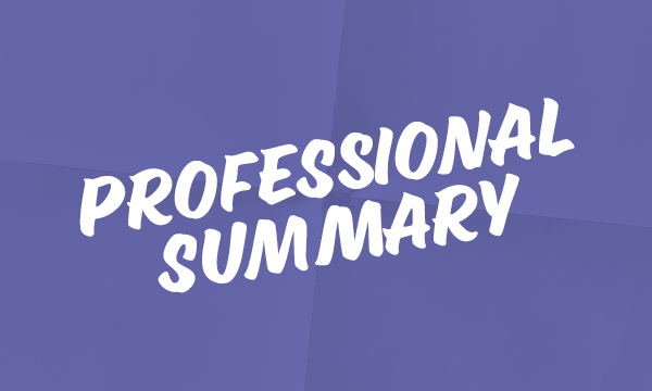 Professional summary graphic purple background